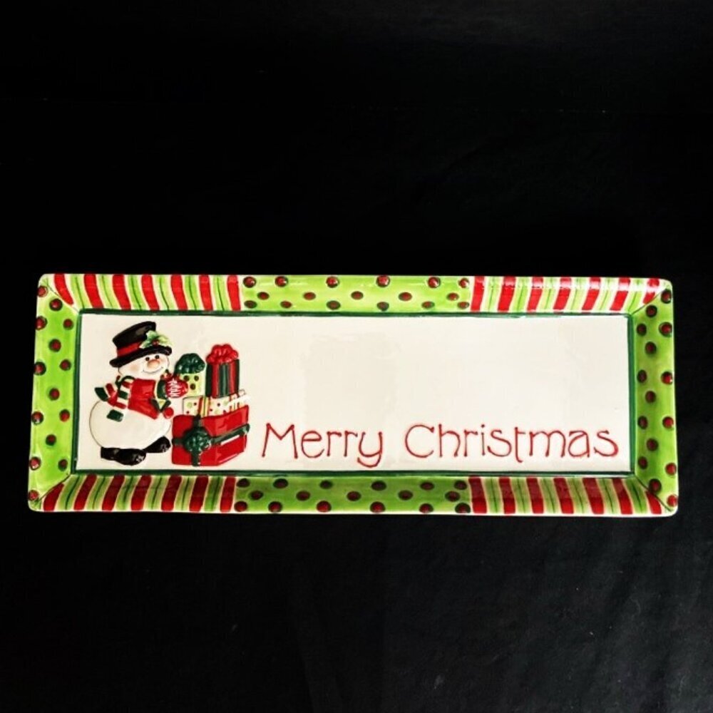 Fitz and Floyd‎ Essentials Ceramic "Merry Christmas" Snowman Tray w/ Box 2006